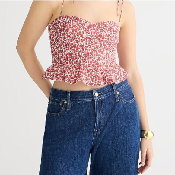 J. Crew Cropped Liberty® Strawberry Top Sz 12 NWT Festival Boho Y2K Coquette - Picture 2 of 12